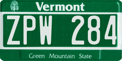 VT license plate ZPW284
