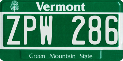 VT license plate ZPW286