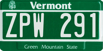 VT license plate ZPW291