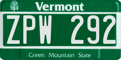 VT license plate ZPW292