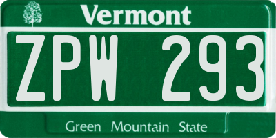 VT license plate ZPW293