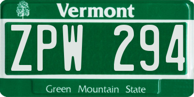 VT license plate ZPW294