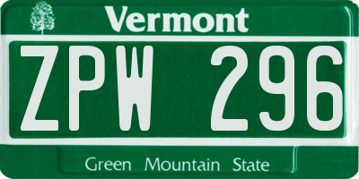 VT license plate ZPW296
