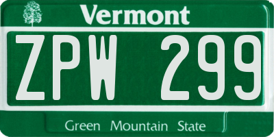 VT license plate ZPW299