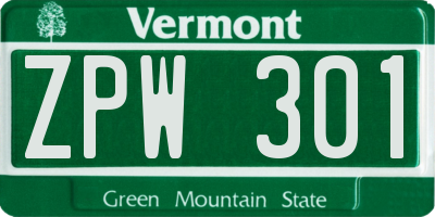 VT license plate ZPW301
