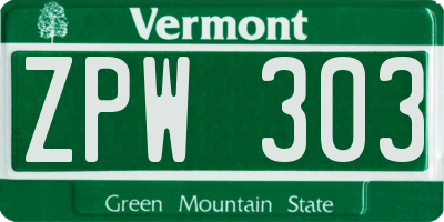 VT license plate ZPW303