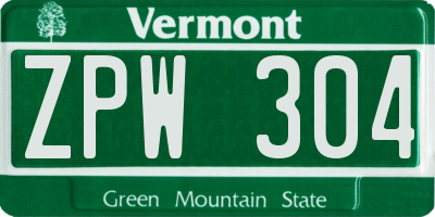 VT license plate ZPW304