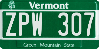 VT license plate ZPW307