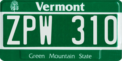 VT license plate ZPW310