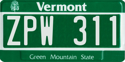 VT license plate ZPW311