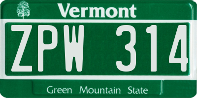 VT license plate ZPW314
