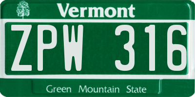 VT license plate ZPW316