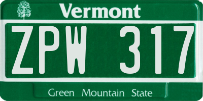 VT license plate ZPW317