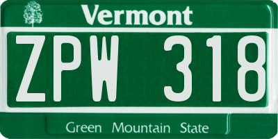 VT license plate ZPW318