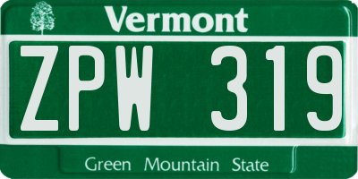 VT license plate ZPW319