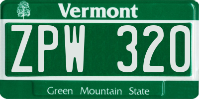 VT license plate ZPW320