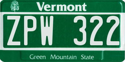 VT license plate ZPW322