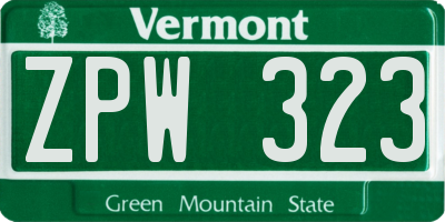 VT license plate ZPW323
