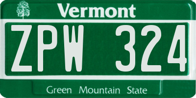 VT license plate ZPW324