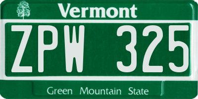 VT license plate ZPW325