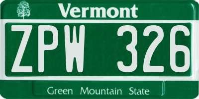 VT license plate ZPW326