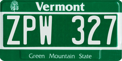 VT license plate ZPW327