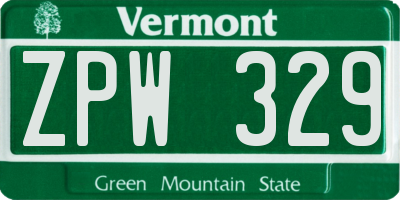 VT license plate ZPW329