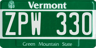 VT license plate ZPW330