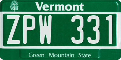 VT license plate ZPW331