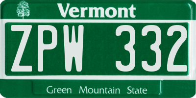 VT license plate ZPW332