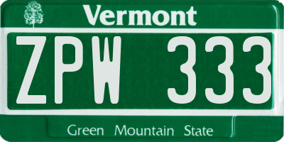 VT license plate ZPW333