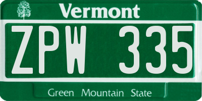 VT license plate ZPW335
