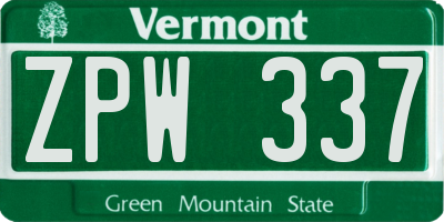 VT license plate ZPW337