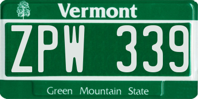 VT license plate ZPW339