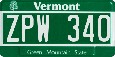 VT license plate ZPW340