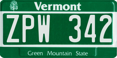 VT license plate ZPW342