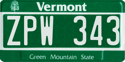 VT license plate ZPW343