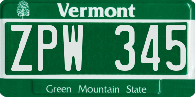 VT license plate ZPW345