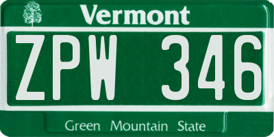VT license plate ZPW346