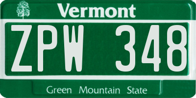 VT license plate ZPW348