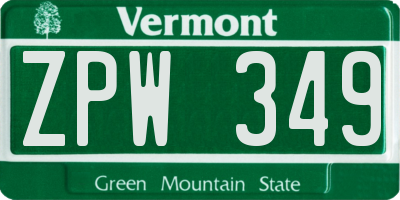 VT license plate ZPW349