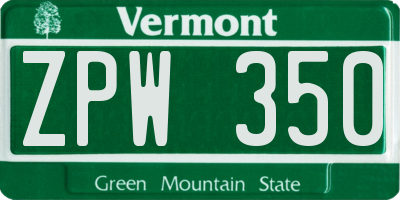 VT license plate ZPW350