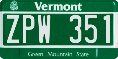VT license plate ZPW351