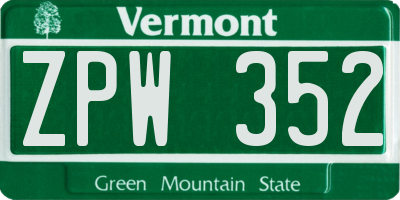 VT license plate ZPW352