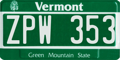 VT license plate ZPW353