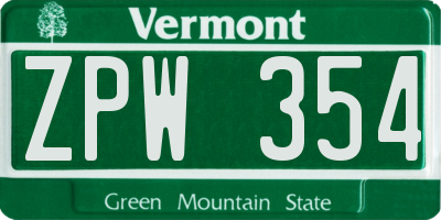 VT license plate ZPW354