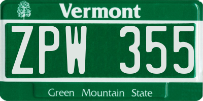 VT license plate ZPW355