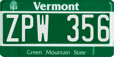 VT license plate ZPW356