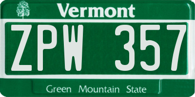 VT license plate ZPW357