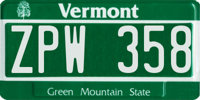 VT license plate ZPW358
